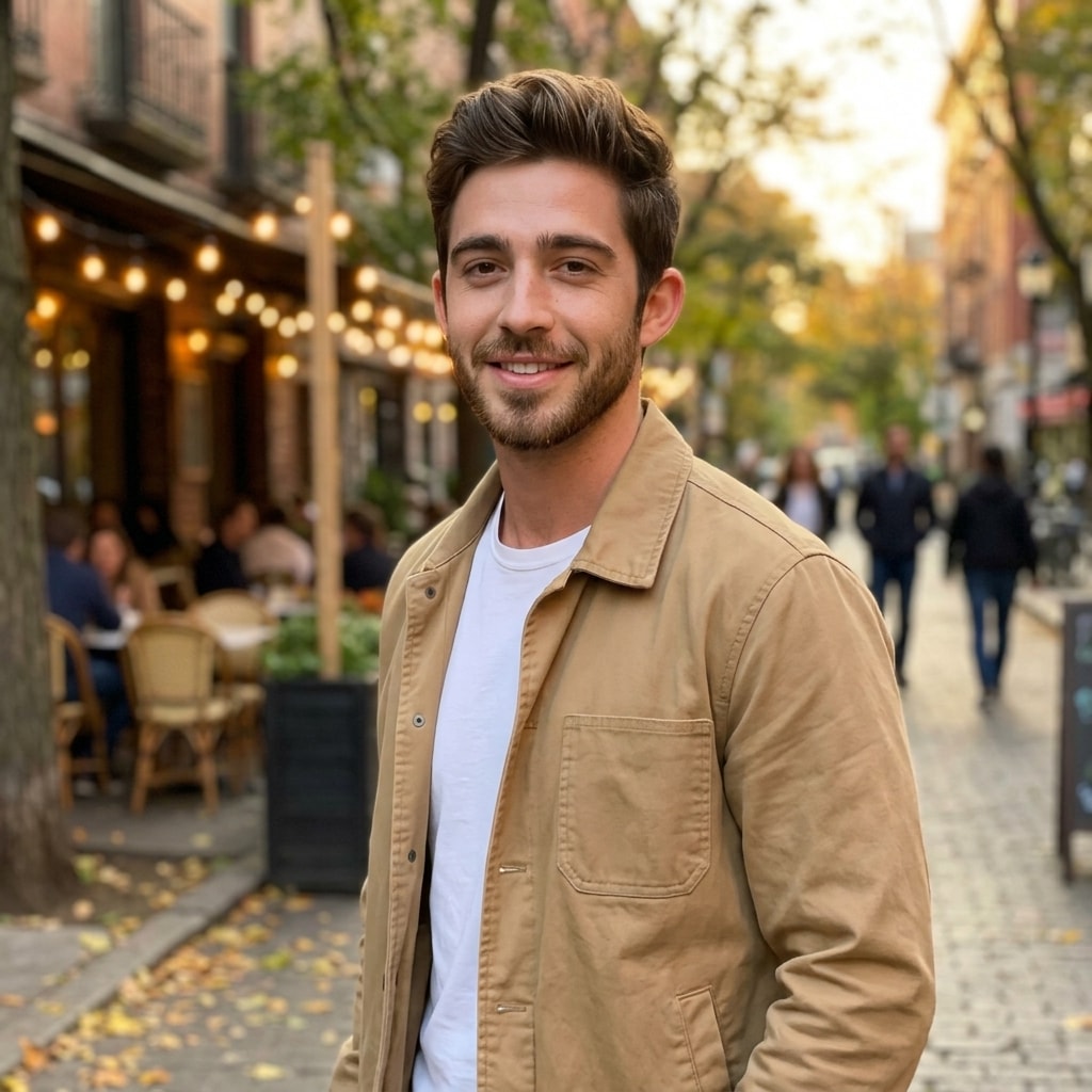 Natural-looking Tinder profile photo with clean lighting and background